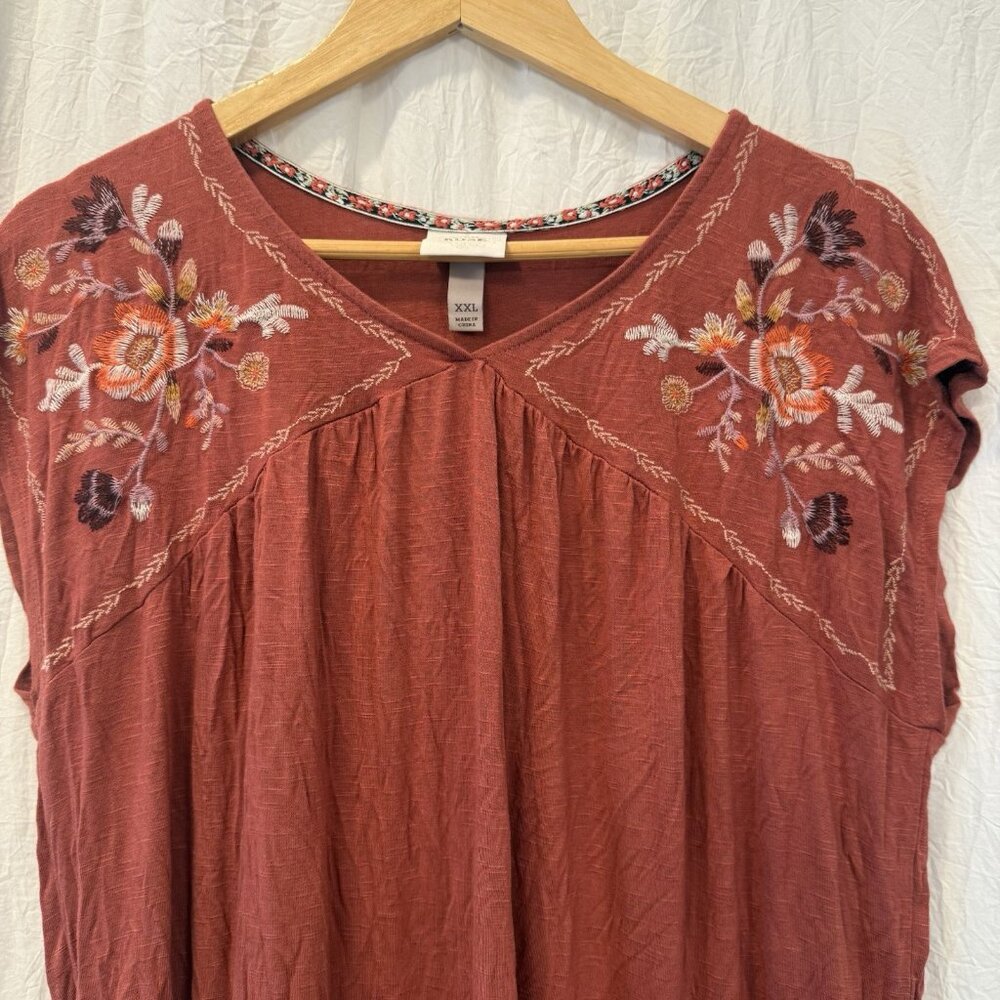 Knox Rose Rust‎ Colored Floral Embroidered Top XXL Feminine Pretty Boho Dainty - Picture 2 of 7
